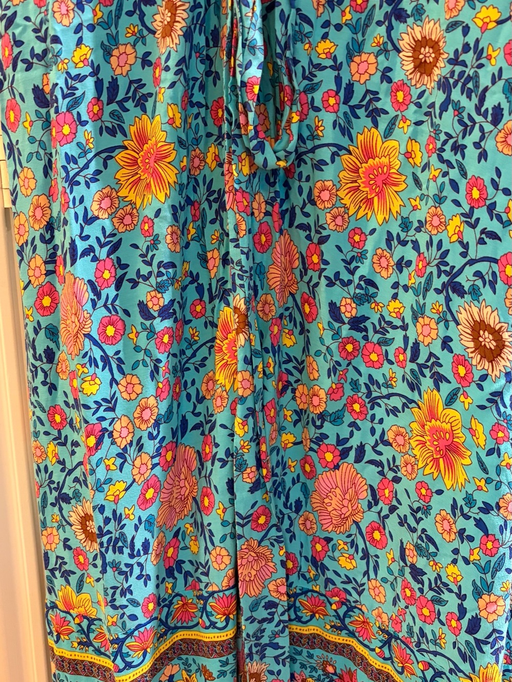 Floral Wrap Maxi Dress in Turquoise - Women's Summer Maxi - Picture 8 of 12